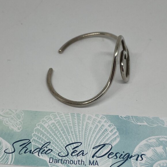 Solid Sterling Silver Wave Bracelet Bangle - Picture 3 of 5
